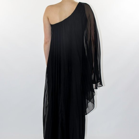 Black Long Gown Dress Draped One Shoulder Batwing Small Med New 458$ - Picture 5 of 5